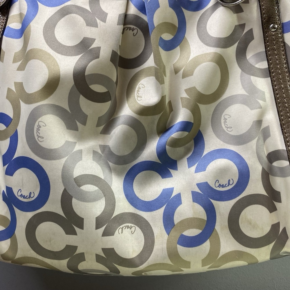 COACH ALEXANDRA CHAIN LINK CLOVER SIGNATURE C SHOULDER BAG- Tan&blue Needs Clean - Picture 6 of 16